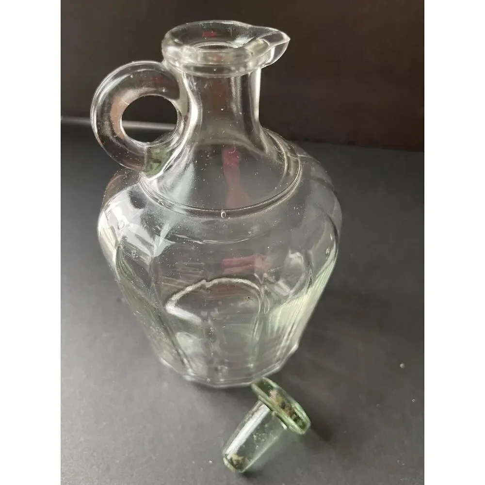 Vintage Paneled Cruet Jar Syrup Vinegar Bottle Clear Green Retro Cottagecore